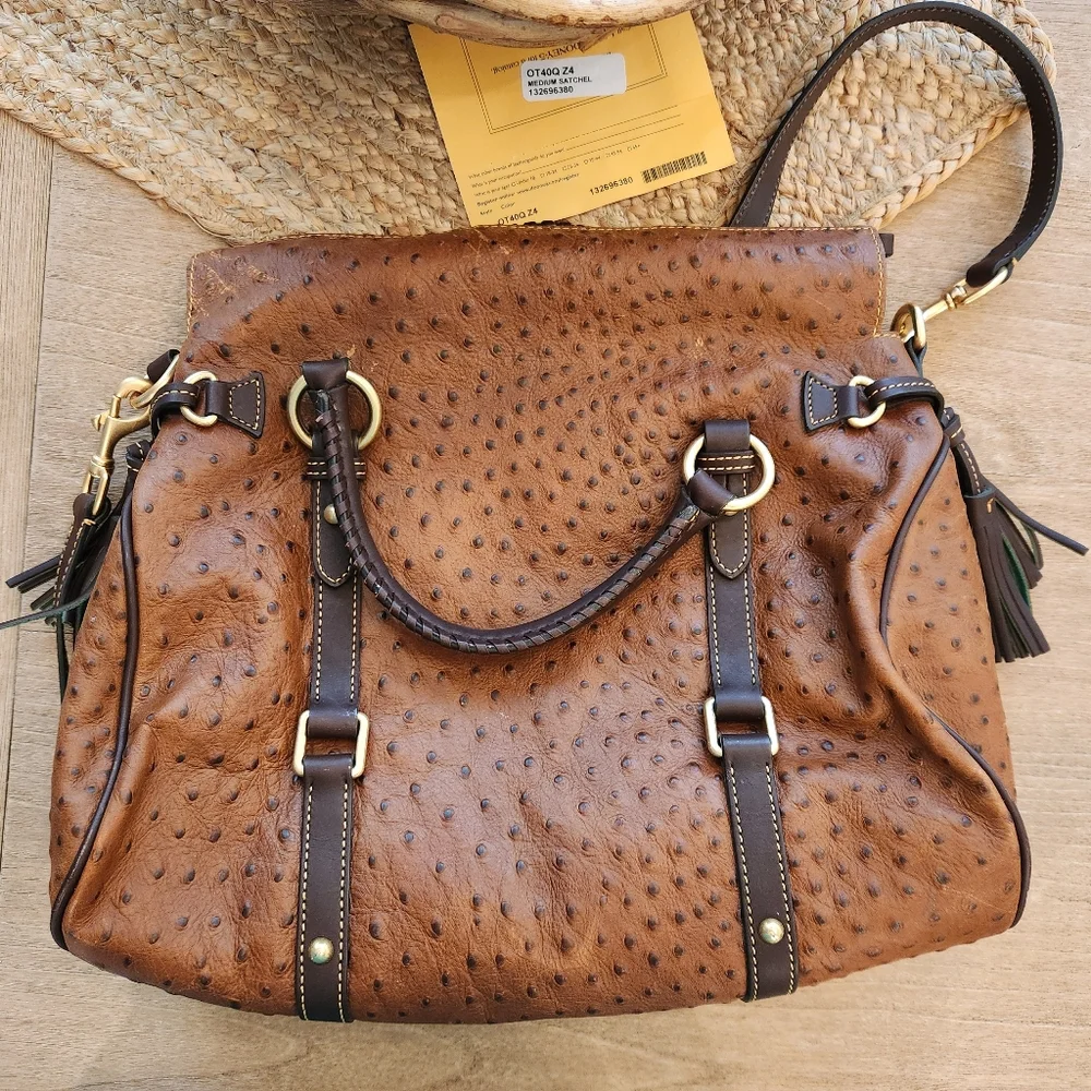 Dooney And Bourke Large Florentine Ostrich patterned leather bag. - Picture 2 of 11